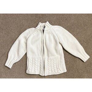 Vintage Baby Gap Zip Up Cardigan Sweater Girls Or Boys 4T White Cable Knit